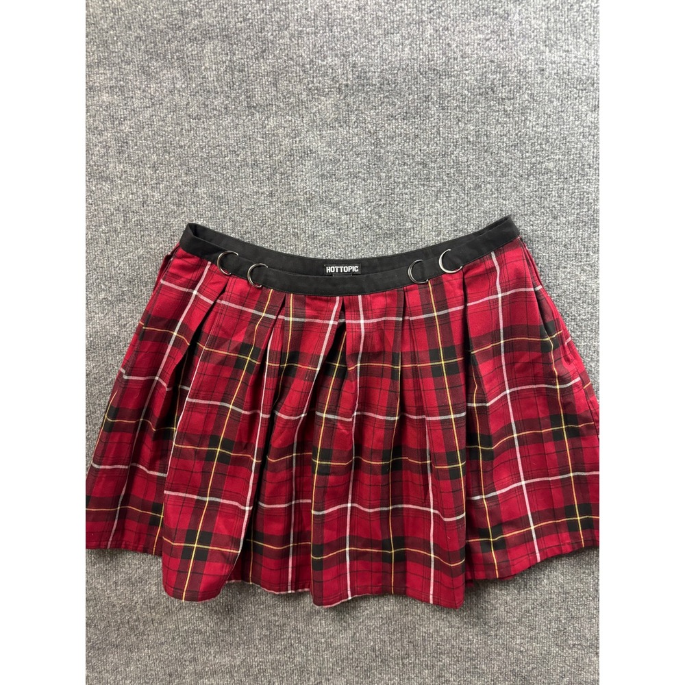 Hot Topic Pleated Mini Skirt Women XL Red Plaid D-Ring Punk Goth Alternative